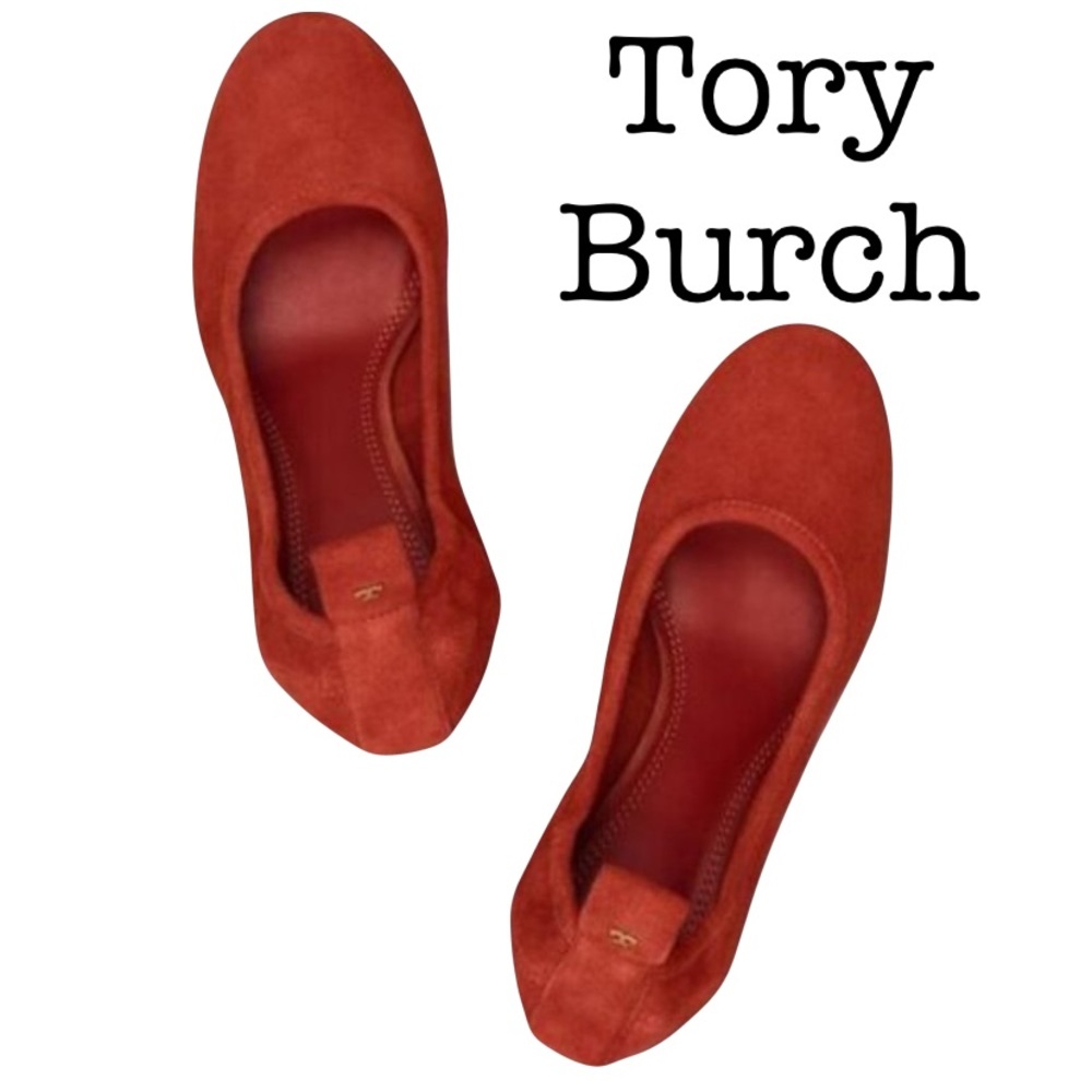 Tory Burch Therese Red Suede Slip On Block Heels Size 5